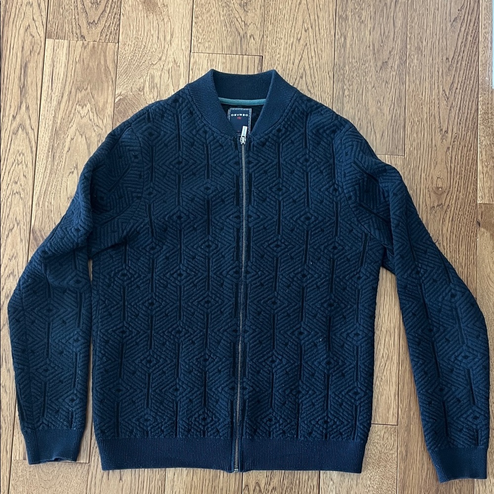 Devred  Dark Blue Navy Geometric Zip-Up Sweater